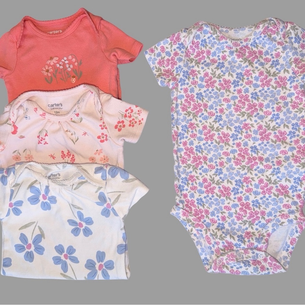 Carter's Baby Girl Bodysuit Bundle | 4 Pieces | Floral | 12 Months | Like New